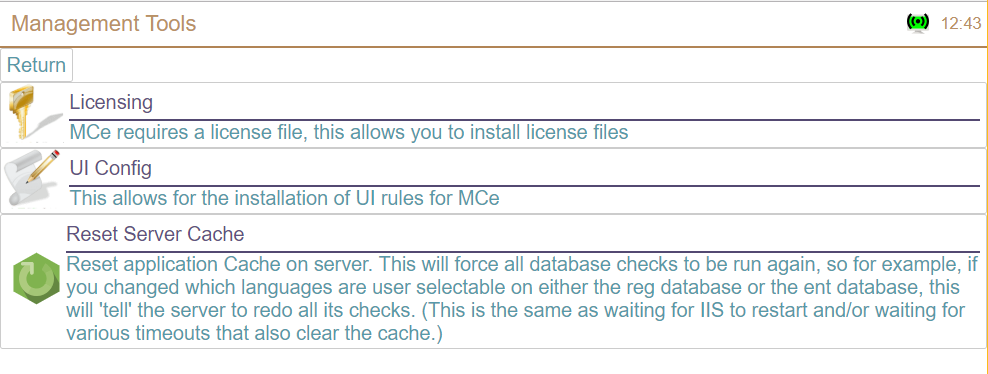 Management Tools Page